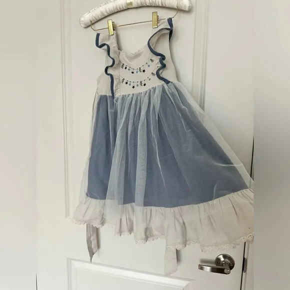 Only Little Once Dress Blue with Beige Trim 8 - Picture 5 of 9